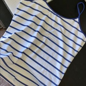 Striped blue and white spaghetti strap tank top
